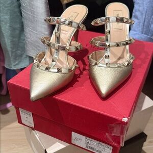 Valentino Metallic Gold Studded Heels
